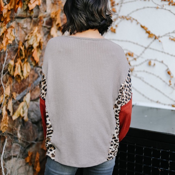 Wild Side Leopard Color-block Waffle Knit Top - Picture 6 of 7